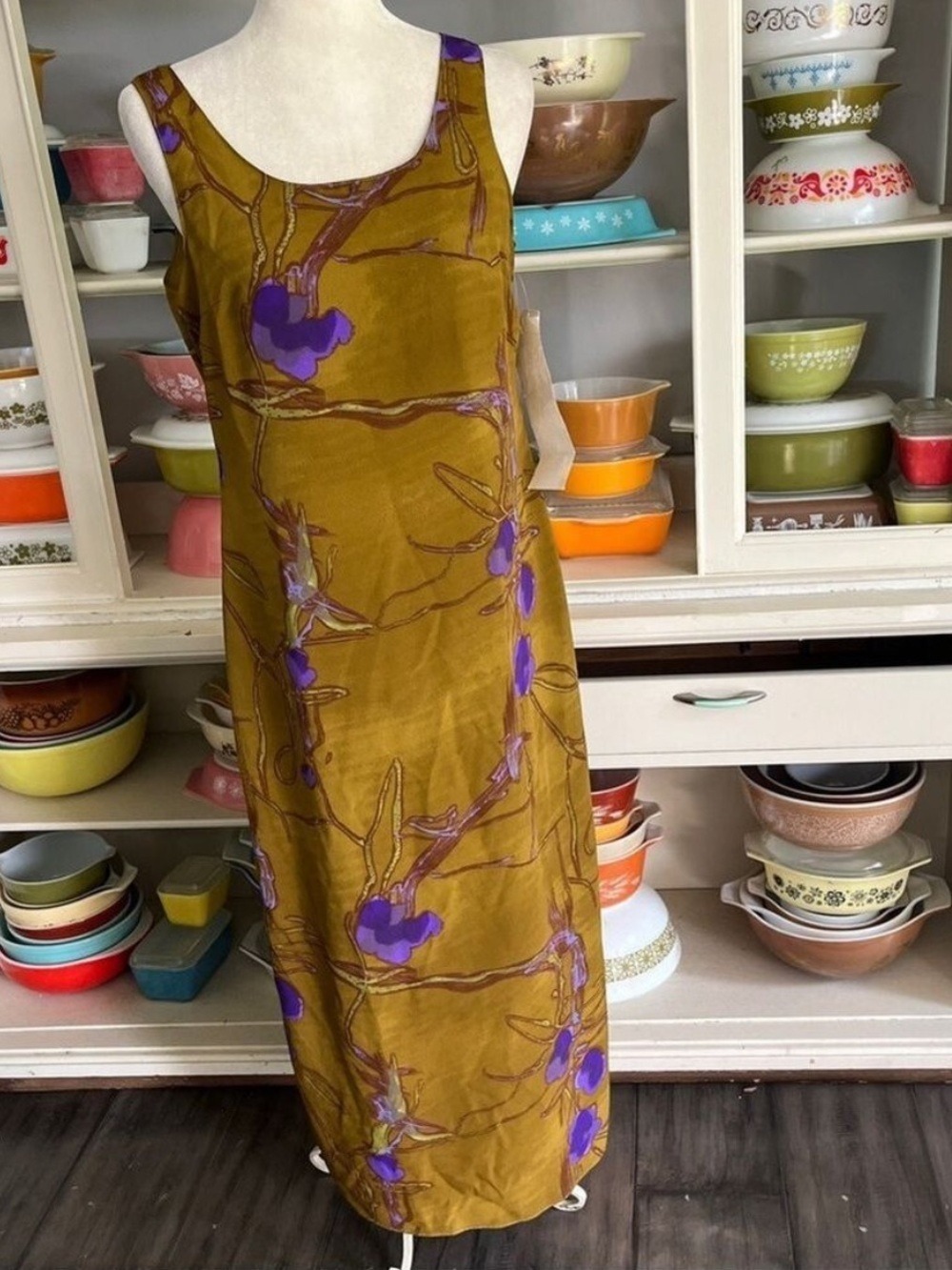 Vintage Helene Black Yellow Floral Splash Dress - Size Medium